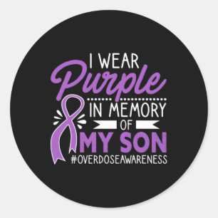 I Wear Purple In Memory Of My Son Overdose Awarene Classic Round Sticker