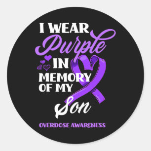 I Wear Purple In Memory Of My Son Overdose Awarene Classic Round Sticker