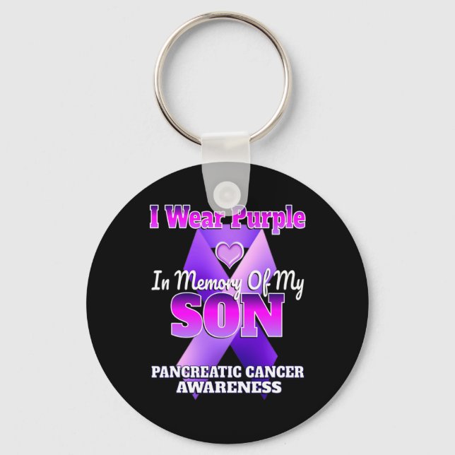 I Wear Purple In Memory Of My Son Pancreatic Cance Keychain (Front)