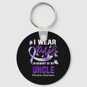 I Wear Purple In Memory Of My Uncle Overdose Aware Keychain