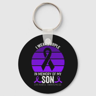 I Wear Purple Overdose Awareness Purple Ribbon Son Keychain