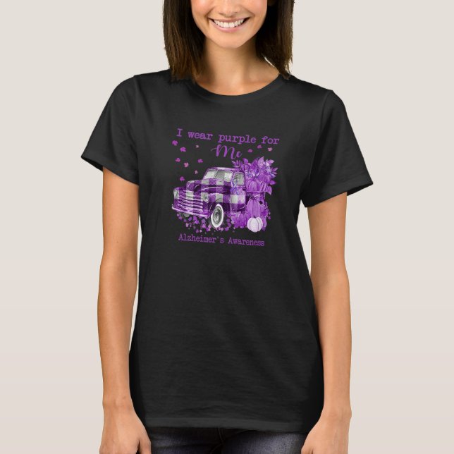 I Wear Purple Pumpkin Truck For Me Alzheimer's Awa T-Shirt (Front)