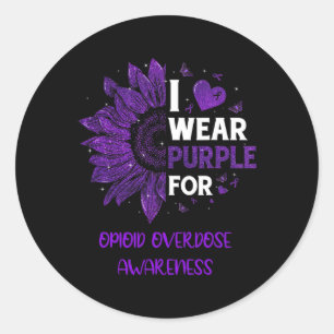I Wear Purple Ribbon Opioid Overdose Awareness Classic Round Sticker