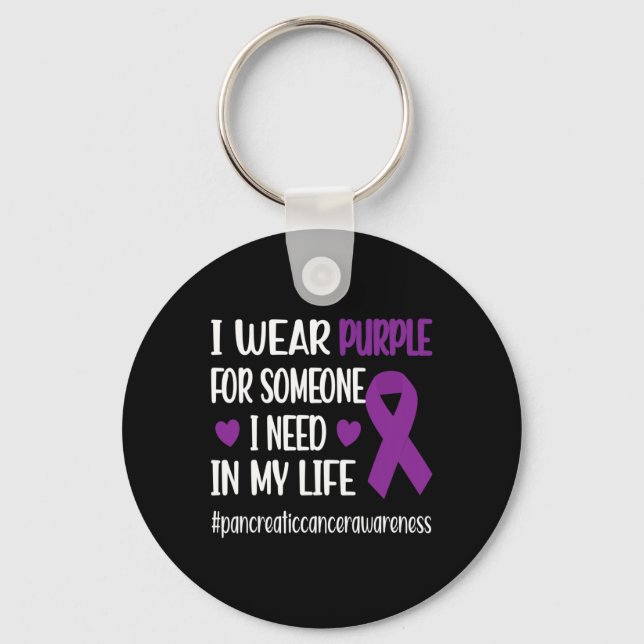 I Wear Purple Ribbon Pancreatic Cancer Warrior Fig Keychain (Front)