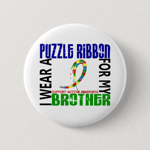 I Wear Puzzle Ribbon For My Brother 46 Autism 2 Inch Round Button