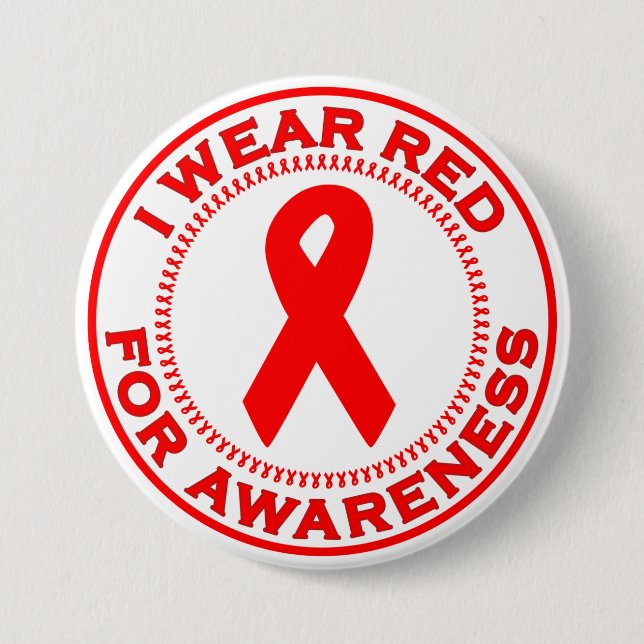 I Wear Red For Awareness 3 Inch Round Button (Front)