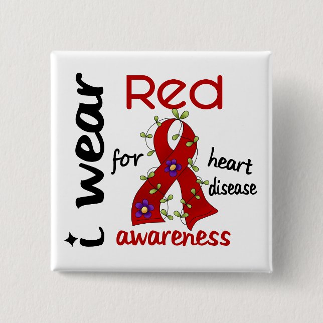 I Wear Red For Awareness 43 Heart Disease 2 Inch Square Button (Front)