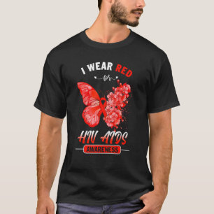 I Wear Red For Hiv Aids Awareness Butterfly T-Shirt