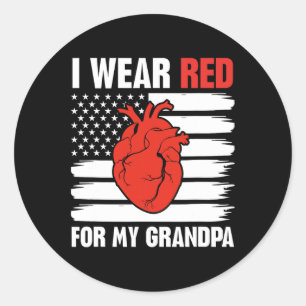 I Wear Red For My Grandpa Heart Disease Awareness Classic Round Sticker
