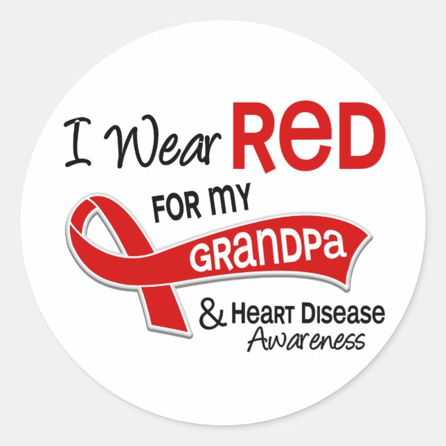I Wear Red For My Grandpa Heart Disease Classic Round Sticker (Front)