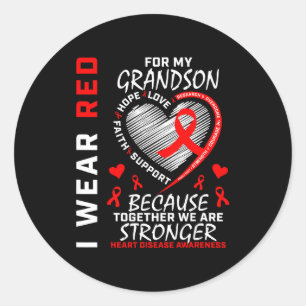 I Wear Red For My Grandson Heart Disease Awareness Classic Round Sticker