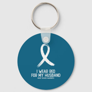 I wear red for my husband heart disease awareness keychain