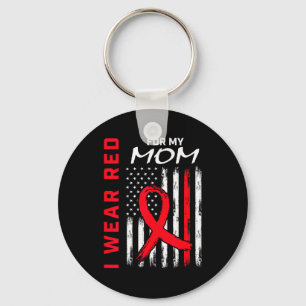 I Wear Red For My Mom Heart Disease Awareness Flag Keychain