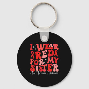 I Wear Red For My Sister Retro Chd Awareness Heart Keychain