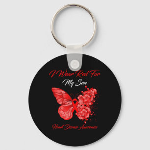 I Wear Red For My Son Heart Disease Awareness Keychain