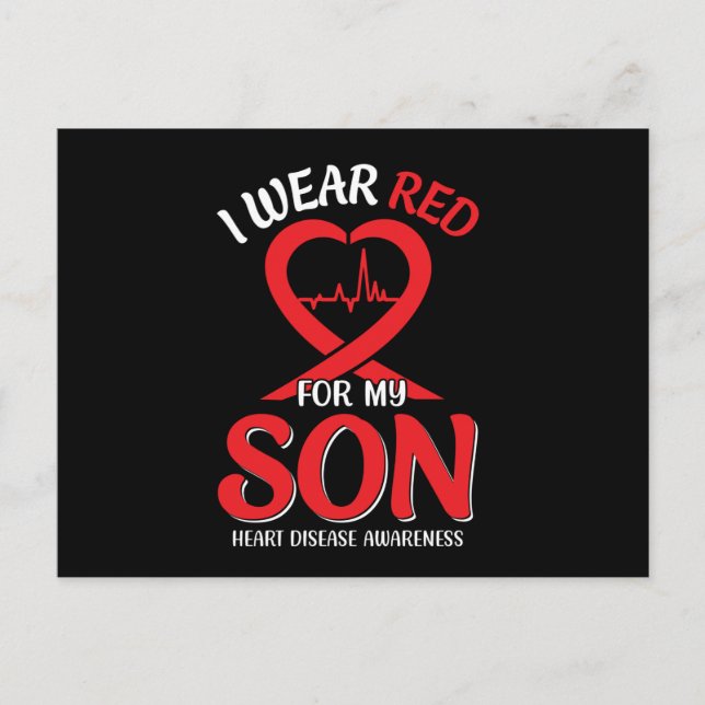 I Wear Red For My Son Heart Disease Awareness Postcard (Front)