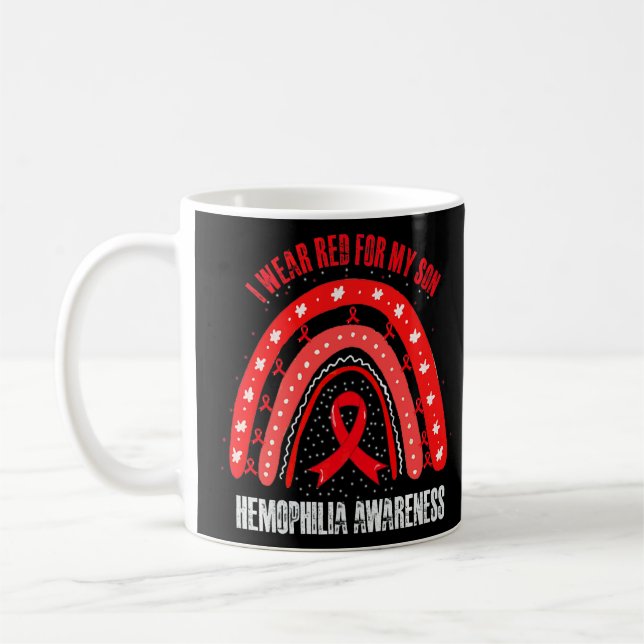 I Wear Red For My Son Hemophilia Awareness Ribbon Coffee Mug (Left)