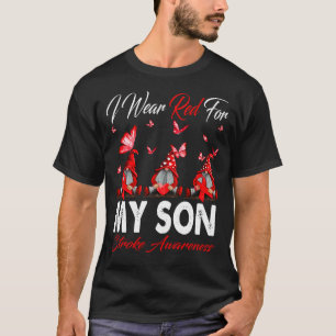 I Wear Red For MY SON Stroke Awareness Gnomes T-Shirt