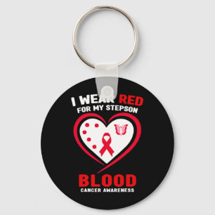 I Wear Red For My Stepson Blood Cancer Awareness Keychain