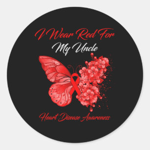 I Wear Red For My Uncle Heart Disease Awareness Classic Round Sticker