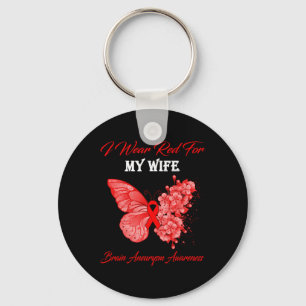 I Wear Red For My Wife Brain Aneurysm Awareness Keychain