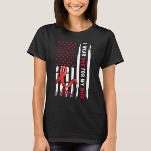 I Wear Red For My Wife Stroke Awareness Survivor W T-Shirt