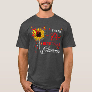 I Wear Red Heart Disease Awareness Sunflower T-Shirt