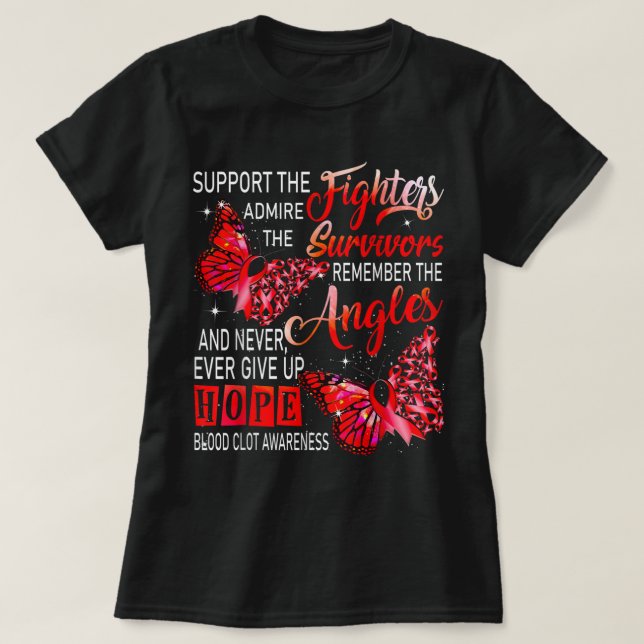 I Wear Red Ribbon Butterflies Blood Clot Awareness T-Shirt (Design Front)