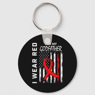 I Wear Red Ribbon For Godfather Heart Disease Awar Keychain