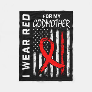 I Wear Red Ribbon For Godmother Heart Disease Awar Fleece Blanket