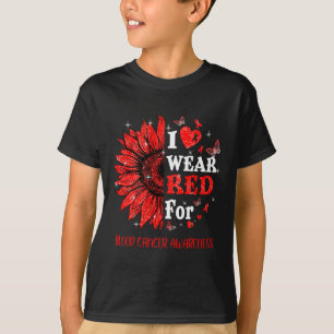 I wear Red Twinkle Heart Sunflower Blood Cancer Aw T-Shirt