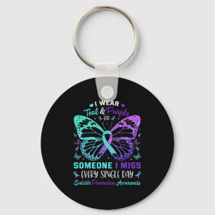 I Wear Teal &amp; Purple Butterfly Suicide Prevent Keychain