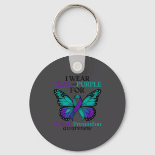 I Wear Teal &amp; Purple Butterfly Suicide Prevent Keychain