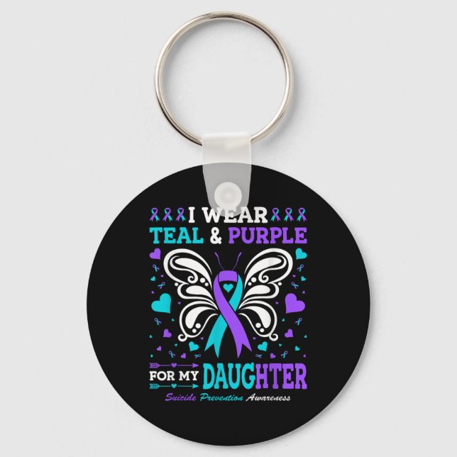 I Wear Teal &amp; Purple For My Daughter  Keychain (Front)