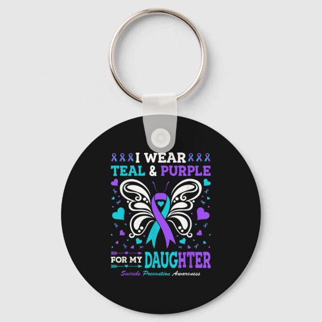 I Wear Teal &amp; Purple For My Daughter  Keychain (Front)