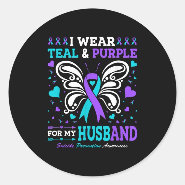 I Wear Teal &amp; Purple For My Husband  Classic Round Sticker (Front)