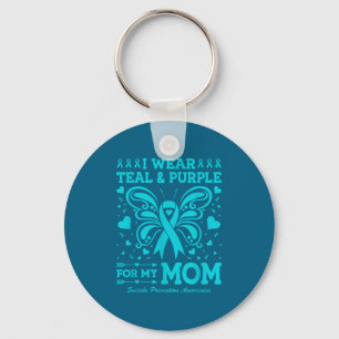 I Wear Teal & Purple For My Mom Keychain