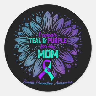 I Wear Teal & Purple For My Mom Suicide Preven Classic Round Sticker