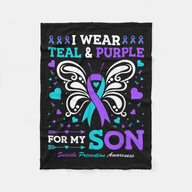I Wear Teal &amp; Purple For My Son  Fleece Blanket (Front)