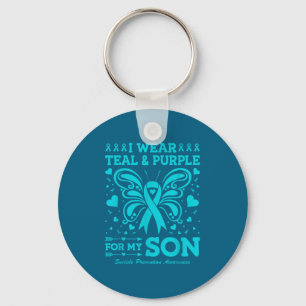I Wear Teal & Purple For My Son Keychain