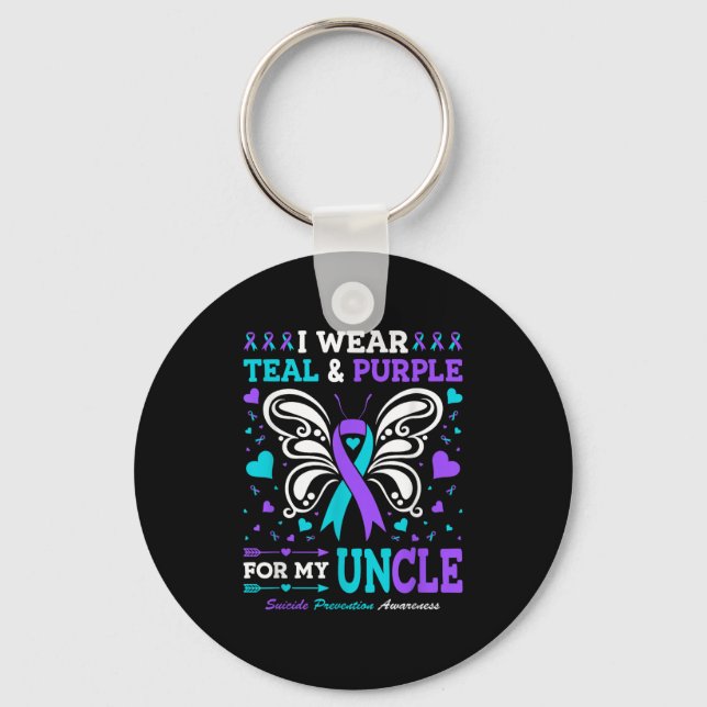I Wear Teal &amp; Purple For My Uncle  Keychain (Front)