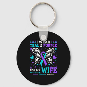 I Wear Teal &amp; Purple For My Wife  Keychain