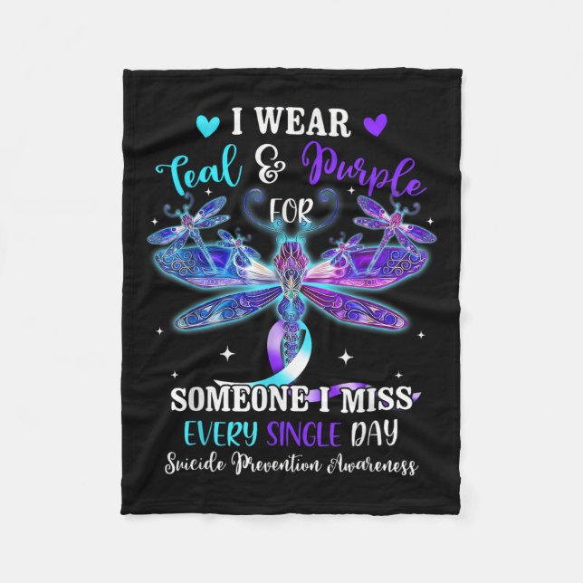 I Wear Teal &amp; Purple For Someone Suicide Aware Fleece Blanket (Front)