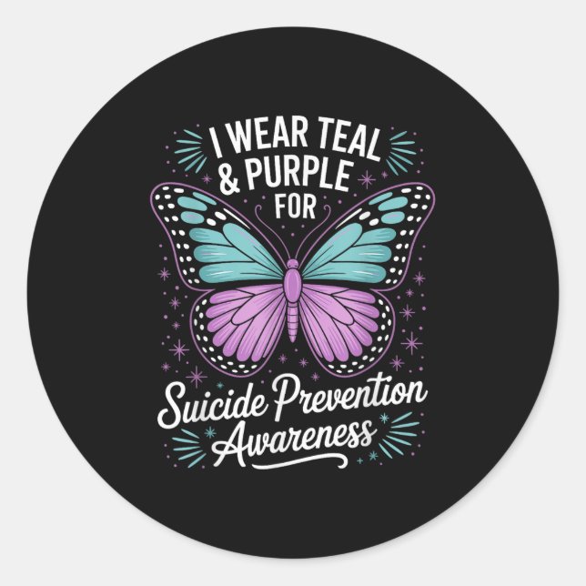 I Wear Teal &amp; Purple For Suicide Prevention Aw Classic Round Sticker (Front)