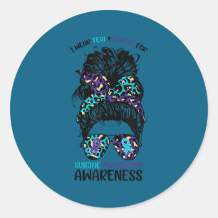 I Wear Teal &amp; Purple For Suicide Prevention Aw Classic Round Sticker