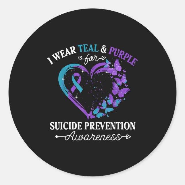 I Wear Teal &amp; Purple For Suicide Prevention Aw Classic Round Sticker (Front)