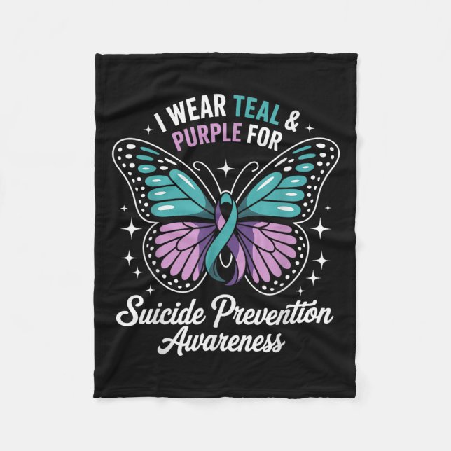 I Wear Teal &amp; Purple For Suicide Prevention Aw Fleece Blanket (Front)