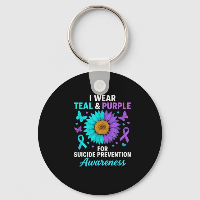 I Wear Teal &amp; Purple For Suicide Prevention Aw Keychain (Front)