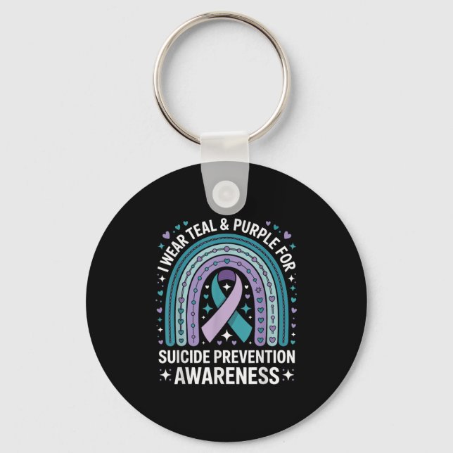 I Wear Teal &amp; Purple For Suicide Prevention Aw Keychain (Front)