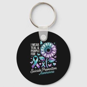 I Wear Teal &amp; Purple For Suicide Prevention Aw Keychain